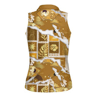 Hawaii Japanese Culture Gold Women Sleeveless Polo Shirt Spring Cranes Aloha Pattern LT01 - Polynesian Pride