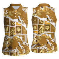 Hawaii Japanese Culture Gold Women Sleeveless Polo Shirt Spring Cranes Aloha Pattern LT01 - Polynesian Pride