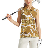 Hawaii Japanese Culture Gold Women Sleeveless Polo Shirt Spring Cranes Aloha Pattern LT01 - Polynesian Pride