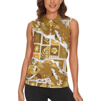 Hawaii Japanese Culture Gold Women Sleeveless Polo Shirt Spring Cranes Aloha Pattern LT01 - Polynesian Pride