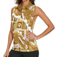 Hawaii Japanese Culture Gold Women Sleeveless Polo Shirt Spring Cranes Aloha Pattern LT01 - Polynesian Pride