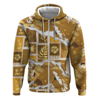 Hawaii Japanese Culture Gold Zip Hoodie Spring Cranes Aloha Pattern LT01 Zip Hoodie Gold - Polynesian Pride