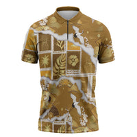 Hawaii Japanese Culture Gold Zipper Polo Shirt Spring Cranes Aloha Pattern LT01 Gold - Polynesian Pride