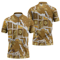 Hawaii Japanese Culture Gold Zipper Polo Shirt Spring Cranes Aloha Pattern LT01 - Polynesian Pride