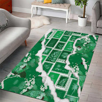 Hawaii Japanese Culture Green Area Rug Spring Cranes Aloha Pattern