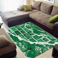 Hawaii Japanese Culture Green Area Rug Spring Cranes Aloha Pattern