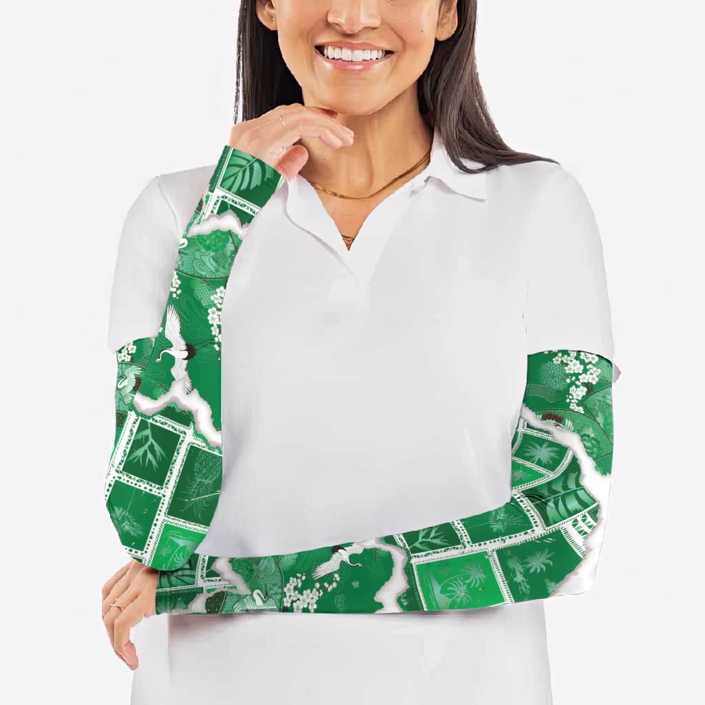 Hawaii Japanese Culture Green Arm Sleeves Spring Cranes Aloha Pattern LT01 - Polynesian Pride
