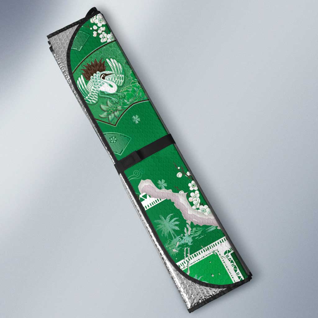 Hawaii Japanese Culture Green Auto Sun Shade Spring Cranes Aloha Pattern LT01 - Polynesian Pride