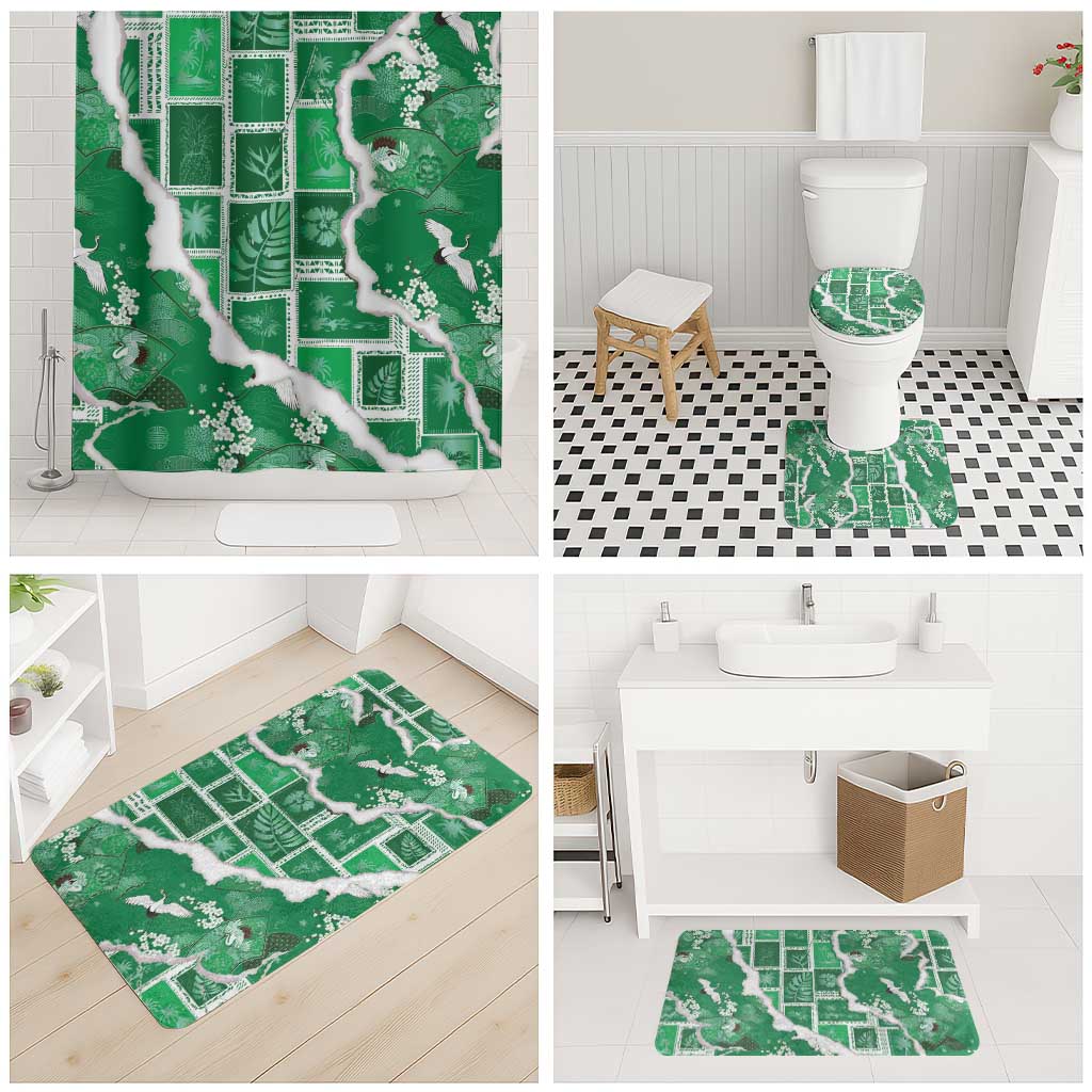 Hawaii Japanese Culture Green Bathroom Set Spring Cranes Aloha Pattern LT01 - Polynesian Pride