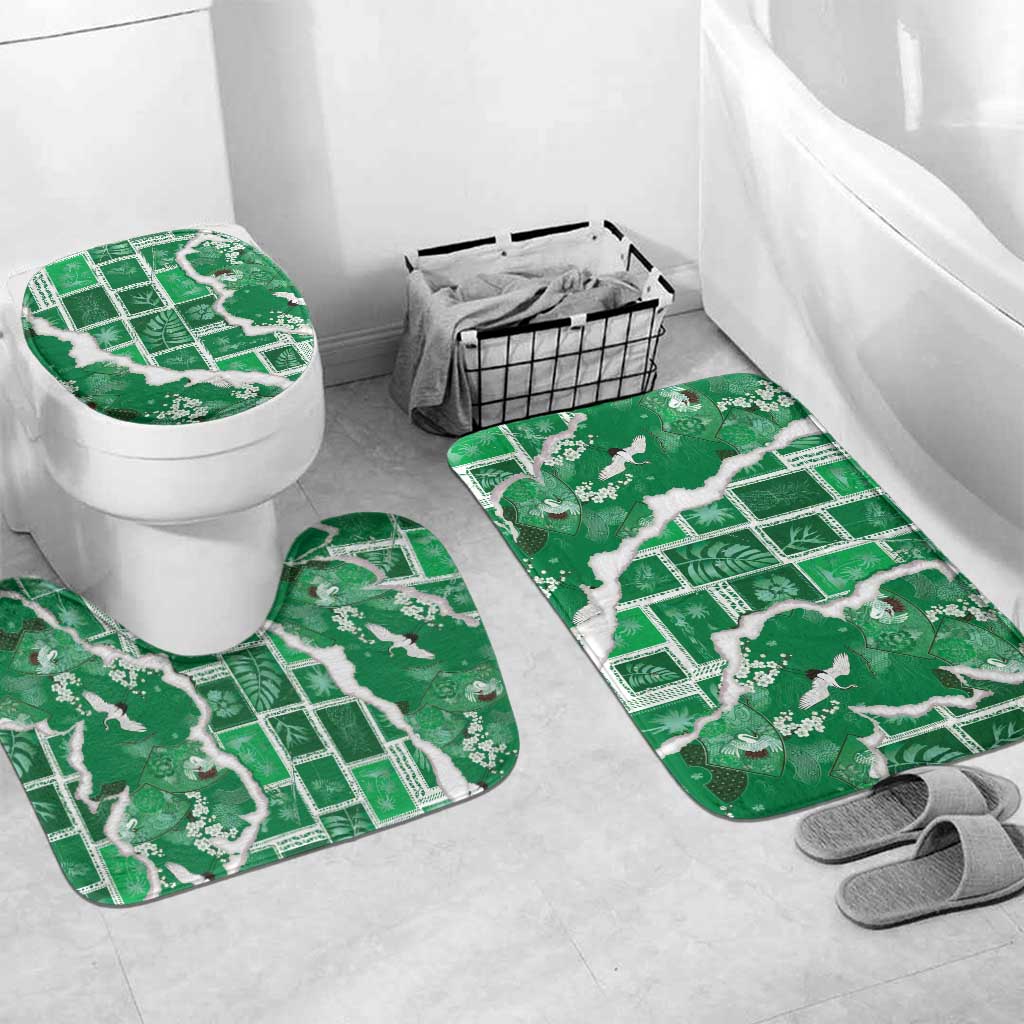 Hawaii Japanese Culture Green Bathroom Set Spring Cranes Aloha Pattern LT01 Mat Set Only (3 pcs) One Size Green - Polynesian Pride