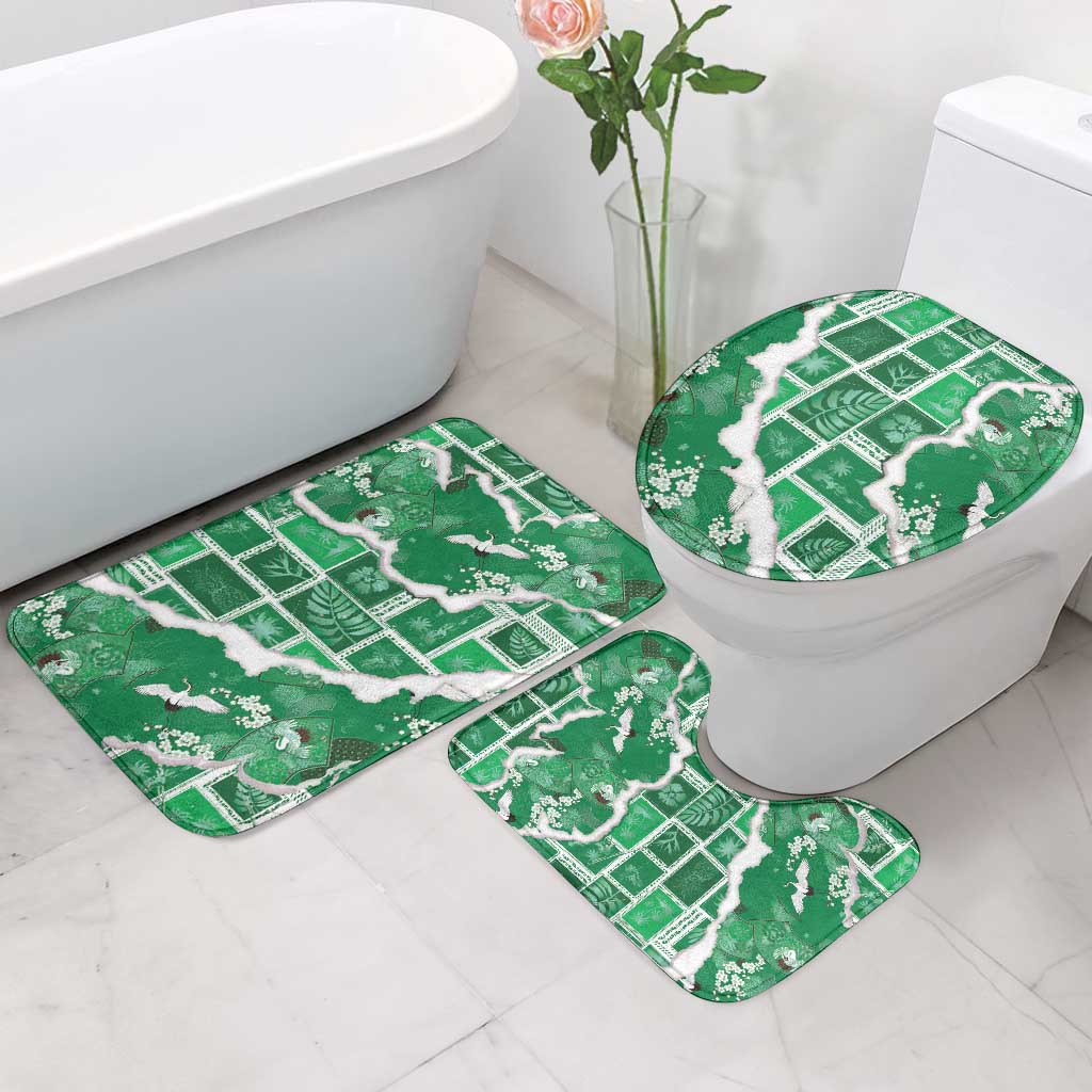Hawaii Japanese Culture Green Bathroom Set Spring Cranes Aloha Pattern LT01 - Polynesian Pride