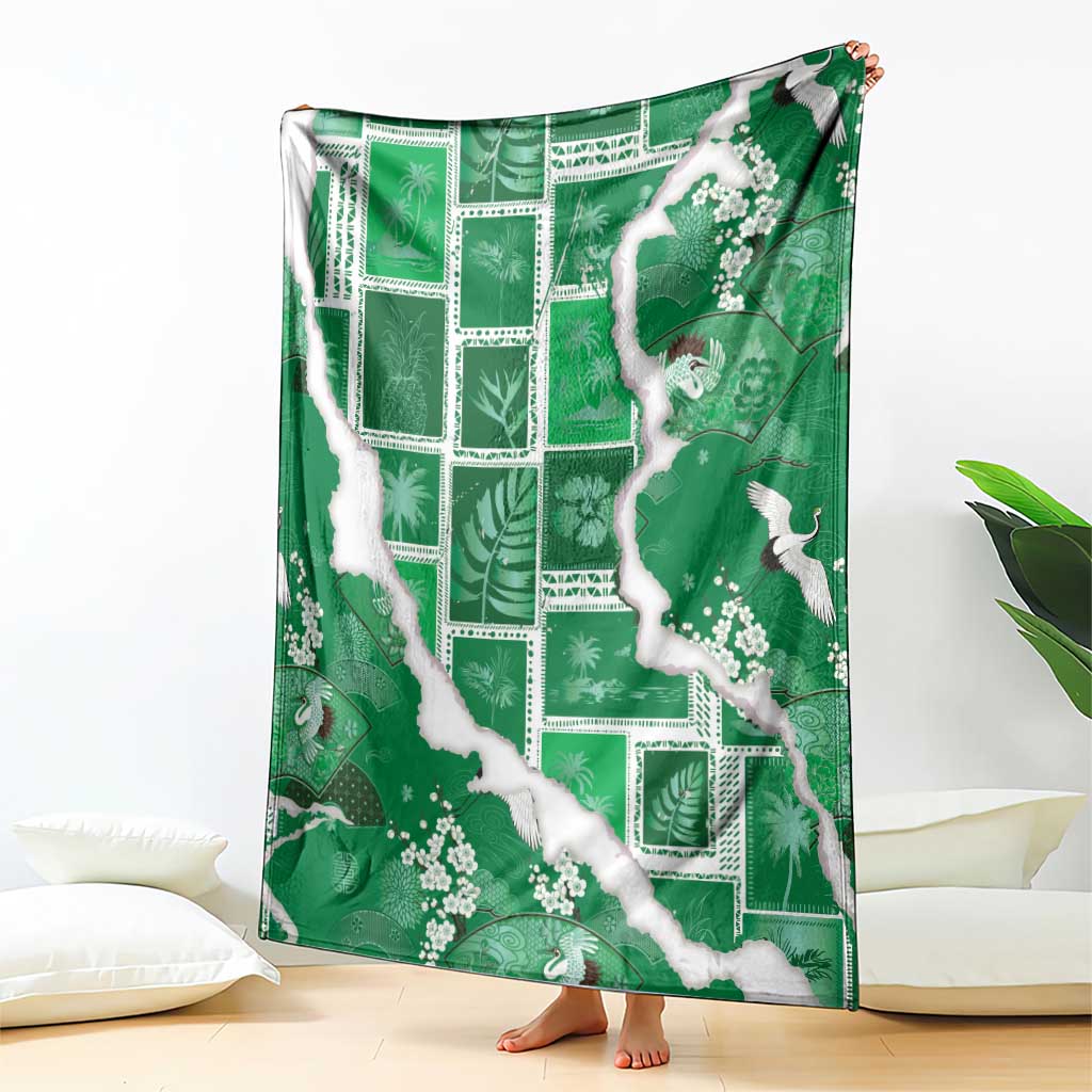 Hawaii Japanese Culture Green Blanket Spring Cranes Aloha Pattern LT01 - Polynesian Pride