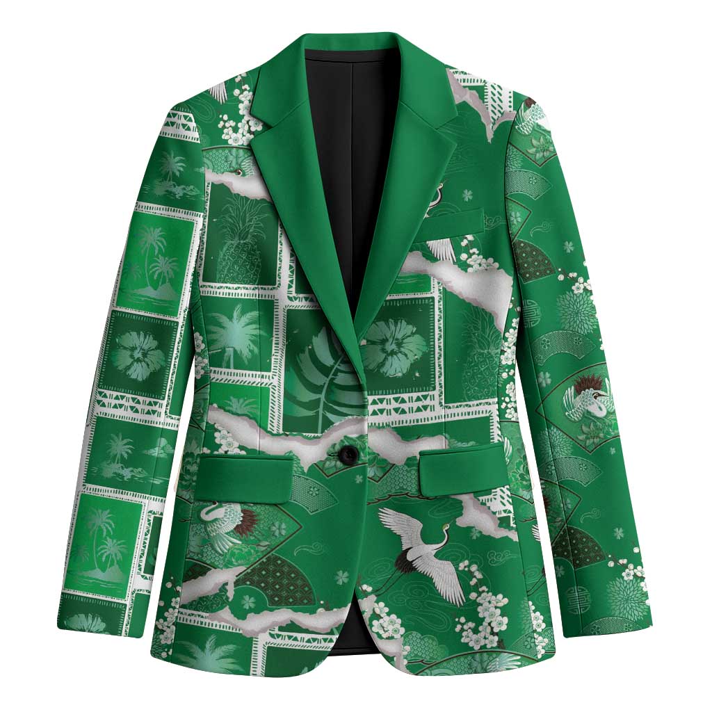 Hawaii Japanese Culture Green Blazer Spring Cranes Aloha Pattern LT01 Unisex Green - Polynesian Pride