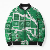 Hawaii Japanese Culture Green Bomber Puffer Jacket Spring Cranes Aloha Pattern LT01 Unisex Green - Polynesian Pride