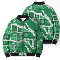 Hawaii Japanese Culture Green Bomber Puffer Jacket Spring Cranes Aloha Pattern LT01 - Polynesian Pride