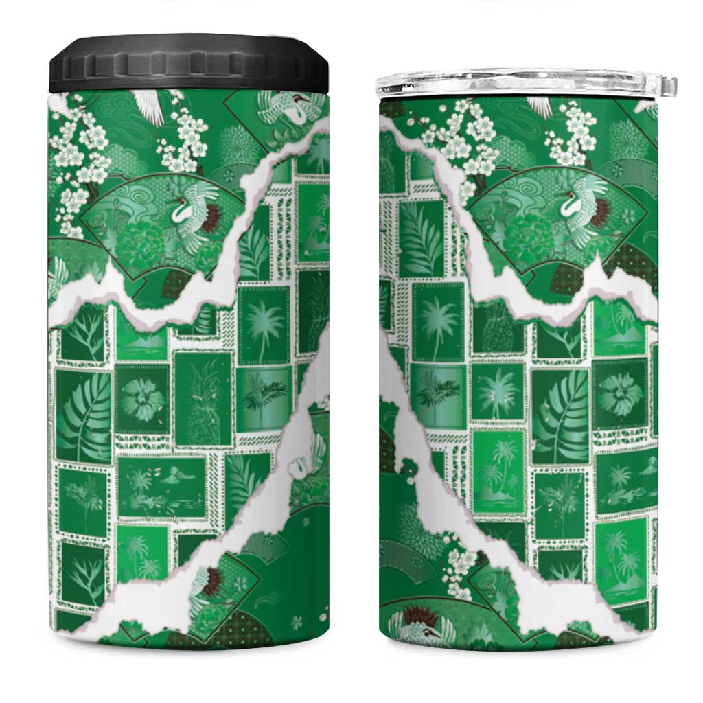 Hawaii Japanese Culture Green 4 in 1 Can Cooler Tumbler Spring Cranes Aloha Pattern LT01 One Size: 16 oz Green - Polynesian Pride