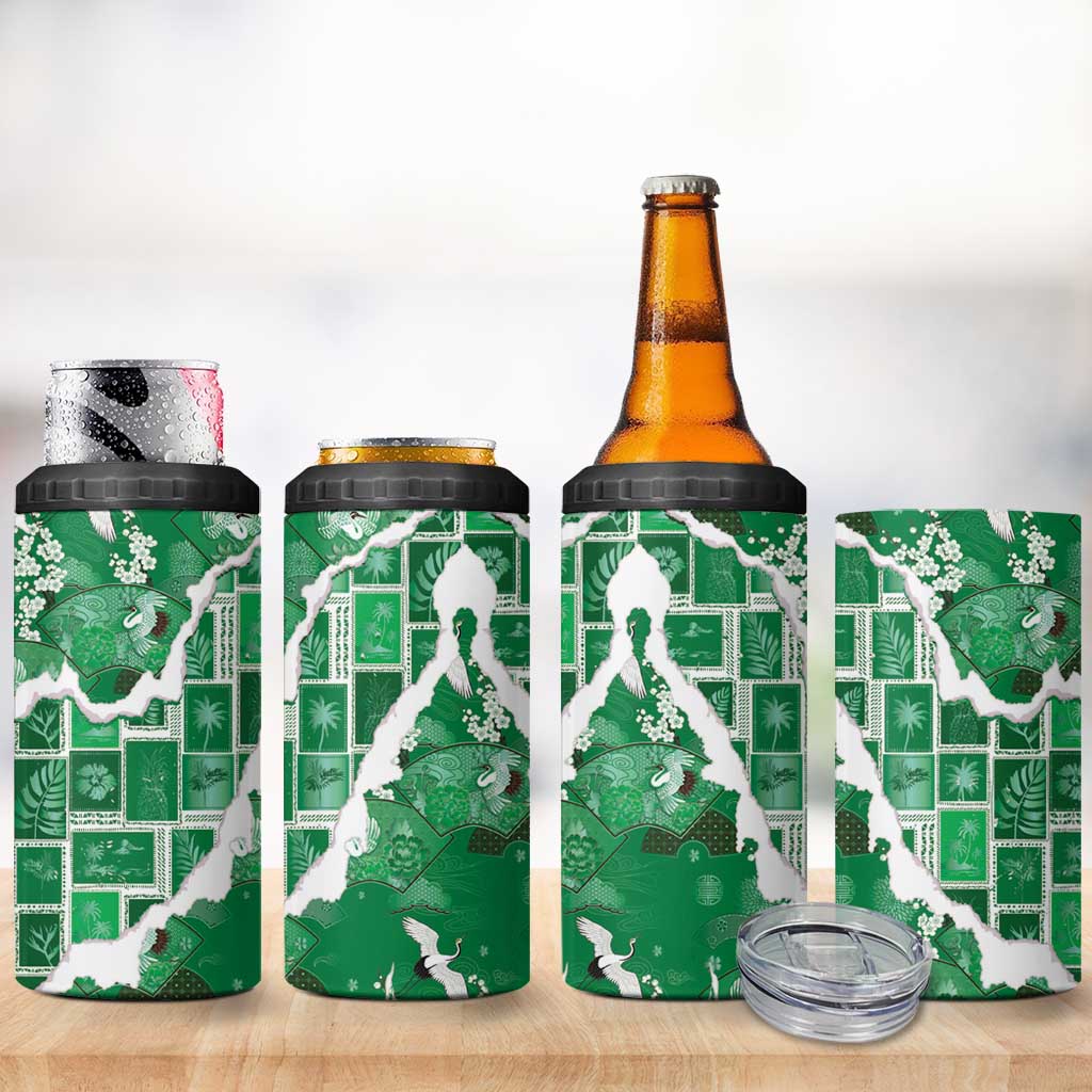 Hawaii Japanese Culture Green 4 in 1 Can Cooler Tumbler Spring Cranes Aloha Pattern LT01 - Polynesian Pride