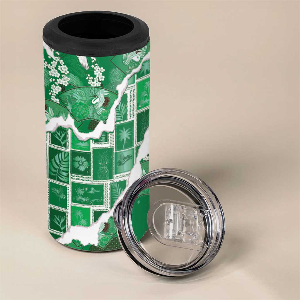 Hawaii Japanese Culture Green 4 in 1 Can Cooler Tumbler Spring Cranes Aloha Pattern LT01 - Polynesian Pride