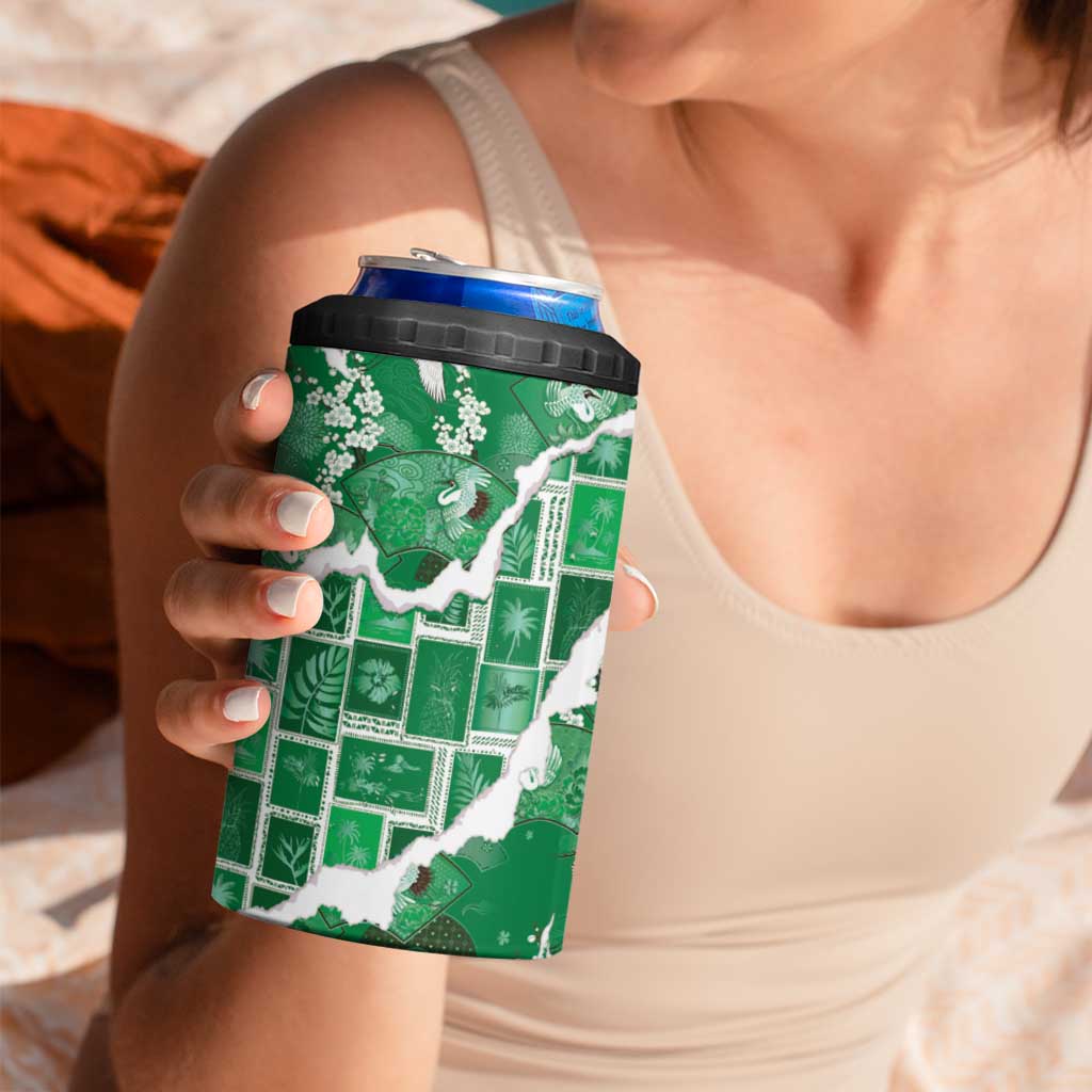 Hawaii Japanese Culture Green 4 in 1 Can Cooler Tumbler Spring Cranes Aloha Pattern LT01 - Polynesian Pride