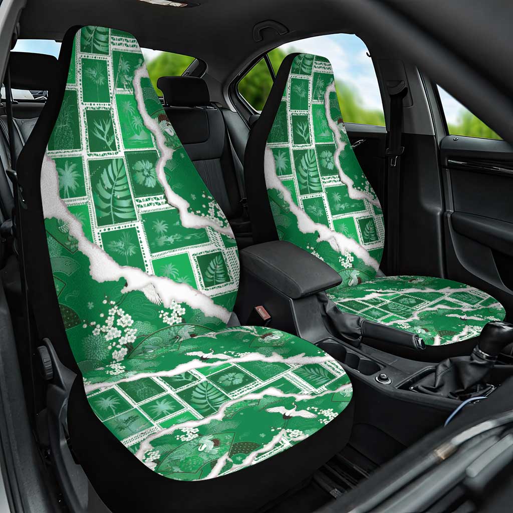 Hawaii Japanese Culture Green Car Seat Cover Spring Cranes Aloha Pattern LT01 One Size Green - Polynesian Pride