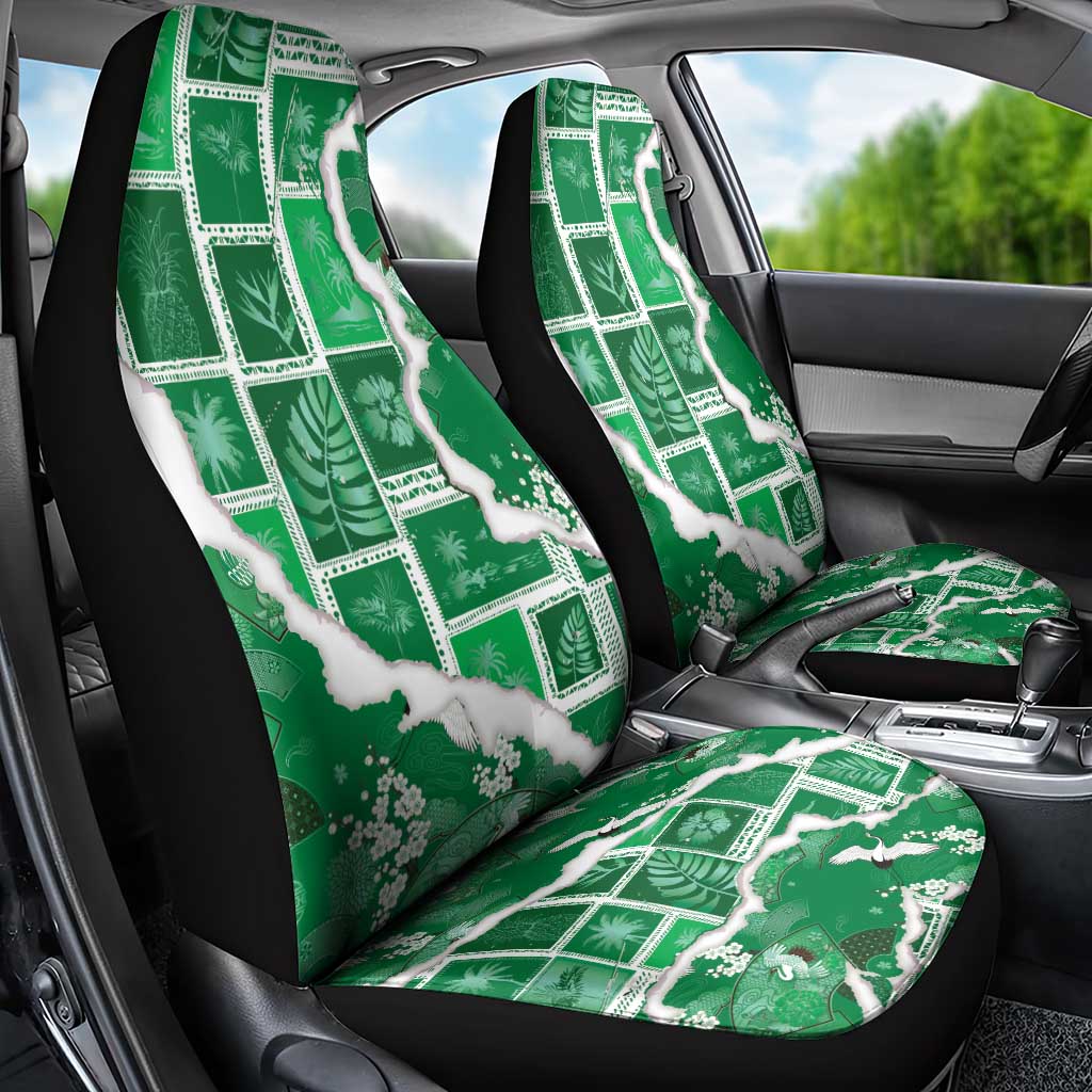 Hawaii Japanese Culture Green Car Seat Cover Spring Cranes Aloha Pattern LT01 - Polynesian Pride