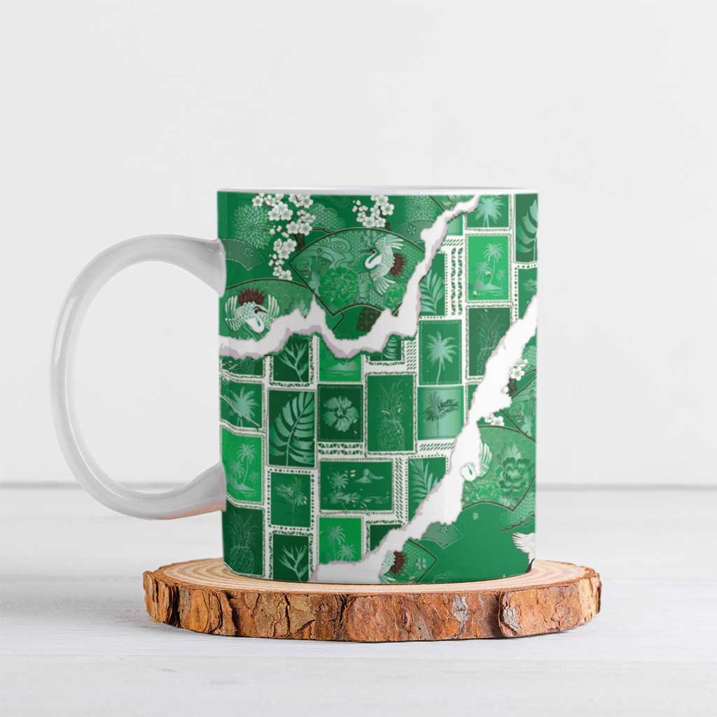 Hawaii Japanese Culture Green Ceramic Mug Spring Cranes Aloha Pattern LT01 Green - Polynesian Pride