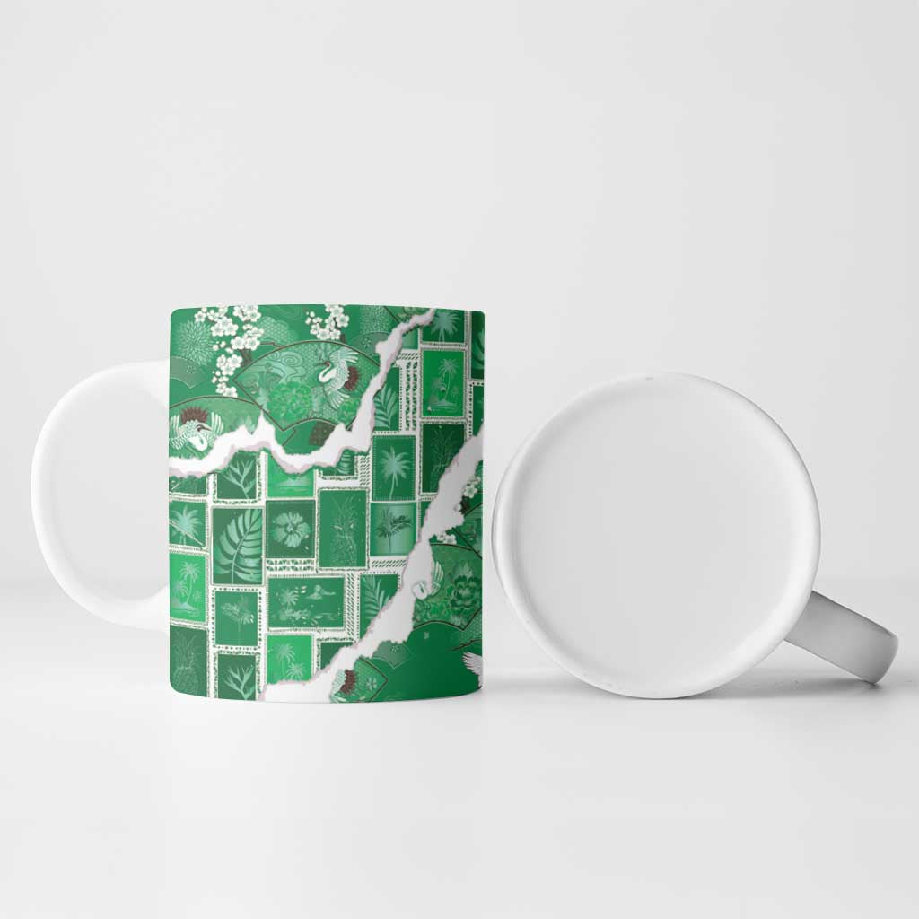 Hawaii Japanese Culture Green Ceramic Mug Spring Cranes Aloha Pattern LT01 - Polynesian Pride