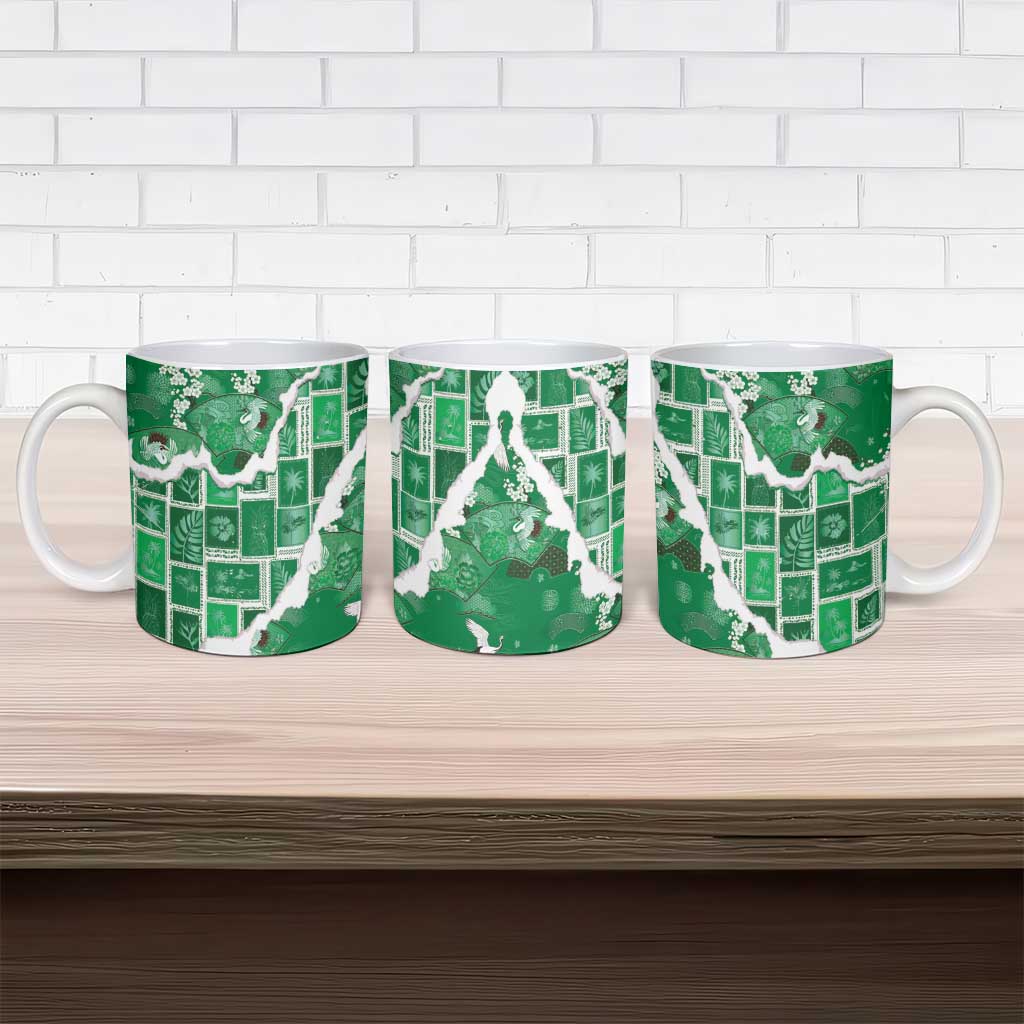 Hawaii Japanese Culture Green Ceramic Mug Spring Cranes Aloha Pattern LT01 - Polynesian Pride