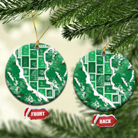 Hawaii Japanese Culture Green Ceramic Ornament Spring Cranes Aloha Pattern LT01 Circle Green - Polynesian Pride