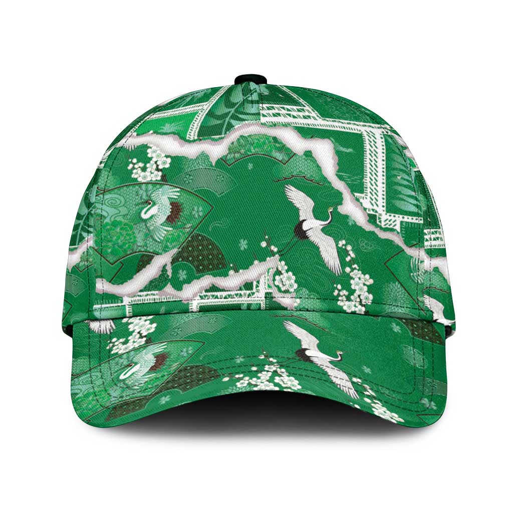 Hawaii Japanese Culture Green Classic Cap Spring Cranes Aloha Pattern LT01 Universal Fit Green - Polynesian Pride