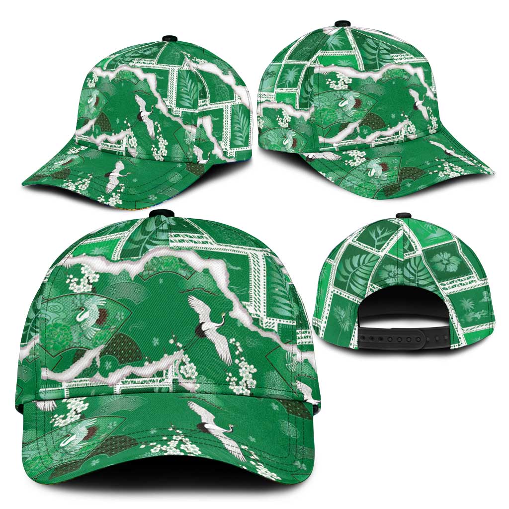 Hawaii Japanese Culture Green Classic Cap Spring Cranes Aloha Pattern LT01 - Polynesian Pride