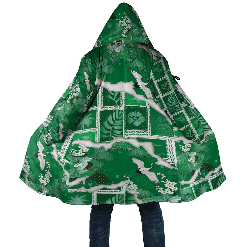 Hawaii Japanese Culture Green Cloak Spring Cranes Aloha Pattern LT01 Unisex Green - Polynesian Pride