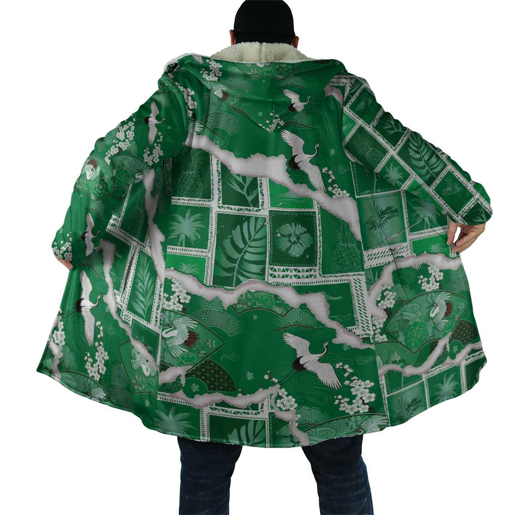 Hawaii Japanese Culture Green Cloak Spring Cranes Aloha Pattern LT01 - Polynesian Pride