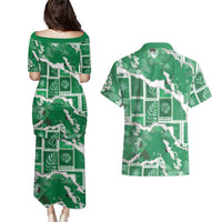Hawaii Japanese Culture Green Couples Matching Puletasi and Hawaiian Shirt Spring Cranes Aloha Pattern LT01 - Polynesian Pride