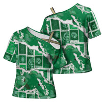 Hawaii Japanese Culture Green Cross Shoulder Shirt Spring Cranes Aloha Pattern LT01 - Polynesian Pride