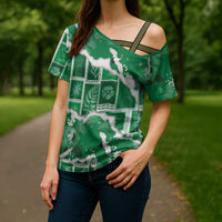 Hawaii Japanese Culture Green Cross Shoulder Shirt Spring Cranes Aloha Pattern LT01 - Polynesian Pride