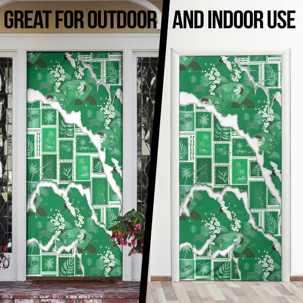 Hawaii Japanese Culture Green Door Cover Spring Cranes Aloha Pattern LT01 - Polynesian Pride