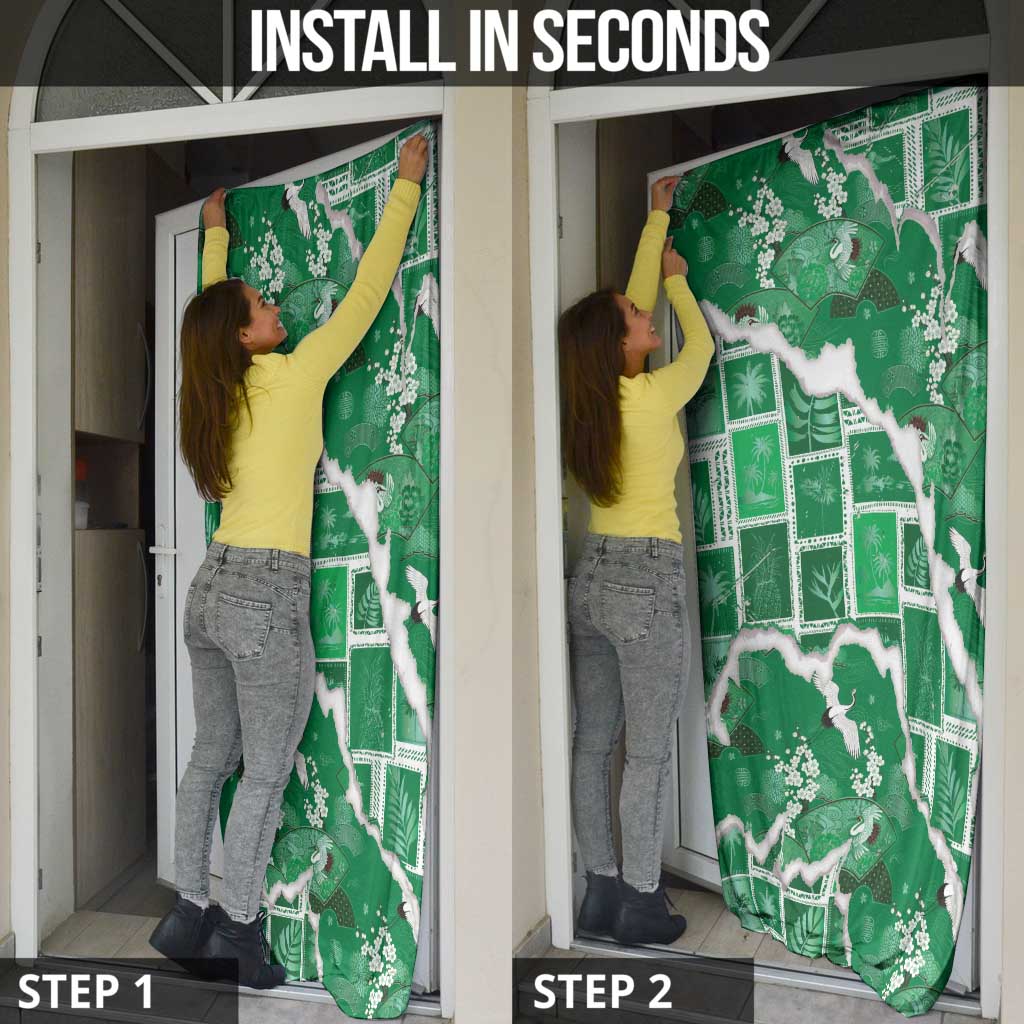 Hawaii Japanese Culture Green Door Cover Spring Cranes Aloha Pattern LT01 - Polynesian Pride