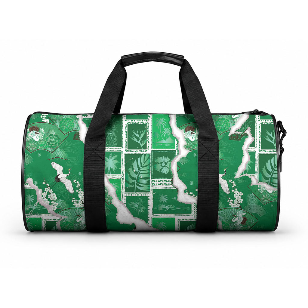 Hawaii Japanese Culture Green Duffle Bag Spring Cranes Aloha Pattern LT01 One size Green - Polynesian Pride