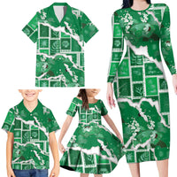 Hawaii Japanese Culture Green Family Matching Long Sleeve Bodycon Dress and Hawaiian Shirt Spring Cranes Aloha Pattern