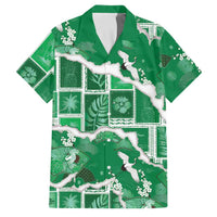 Hawaii Japanese Culture Green Family Matching Off The Shoulder Long Sleeve Dress and Hawaiian Shirt Spring Cranes Aloha Pattern