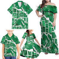Hawaii Japanese Culture Green Family Matching Off Shoulder Maxi Dress and Hawaiian Shirt Spring Cranes Aloha Pattern