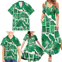 Hawaii Japanese Culture Green Family Matching Summer Maxi Dress and Hawaiian Shirt Spring Cranes Aloha Pattern