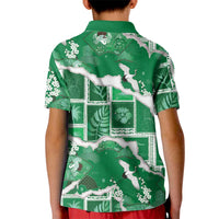 Hawaii Japanese Culture Green Kid Polo Shirt Spring Cranes Aloha Pattern LT01 - Polynesian Pride