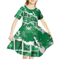 Hawaii Japanese Culture Green Kid Short Sleeve Dress Spring Cranes Aloha Pattern