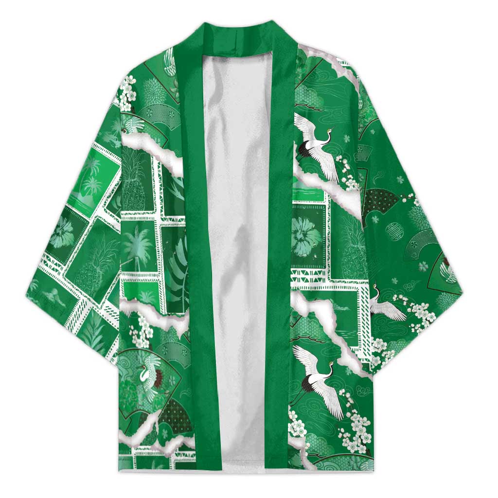 Hawaii Japanese Culture Green Kimono Spring Cranes Aloha Pattern LT01 Unisex Green - Polynesian Pride