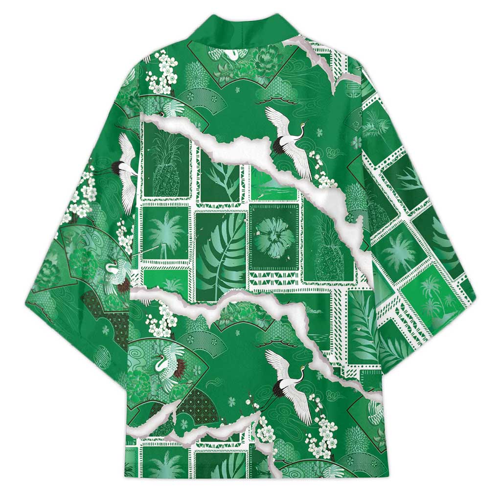 Hawaii Japanese Culture Green Kimono Spring Cranes Aloha Pattern LT01 - Polynesian Pride