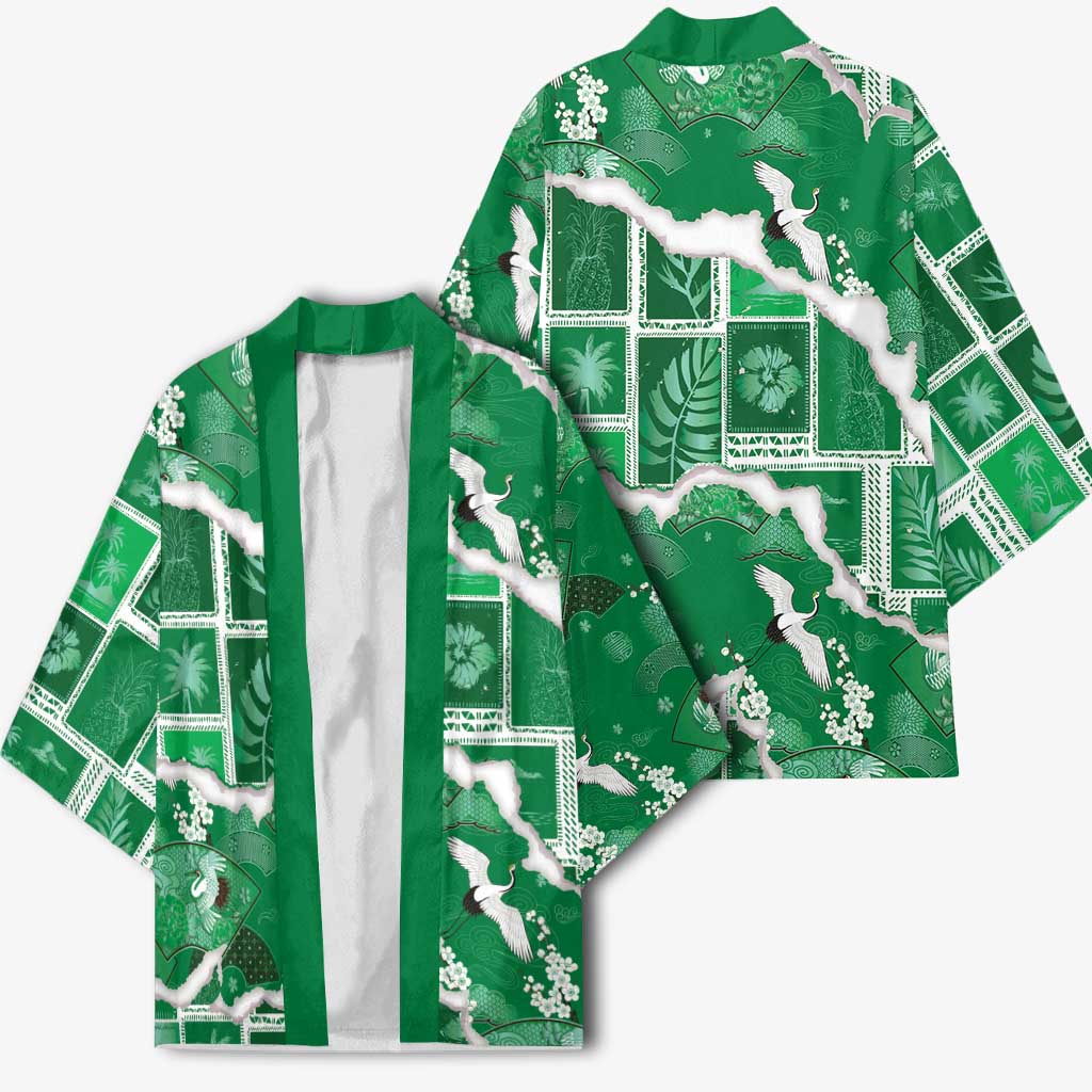 Hawaii Japanese Culture Green Kimono Spring Cranes Aloha Pattern LT01 - Polynesian Pride