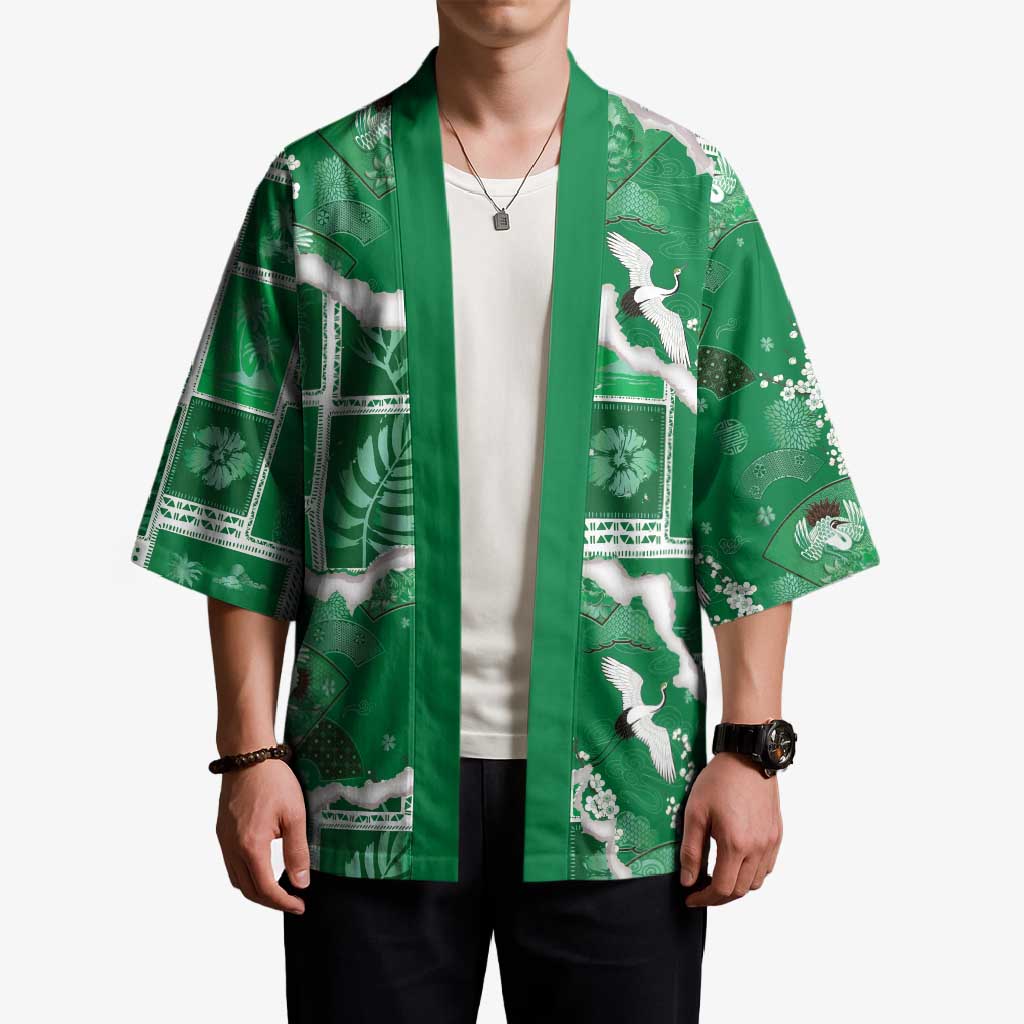 Hawaii Japanese Culture Green Kimono Spring Cranes Aloha Pattern LT01 - Polynesian Pride