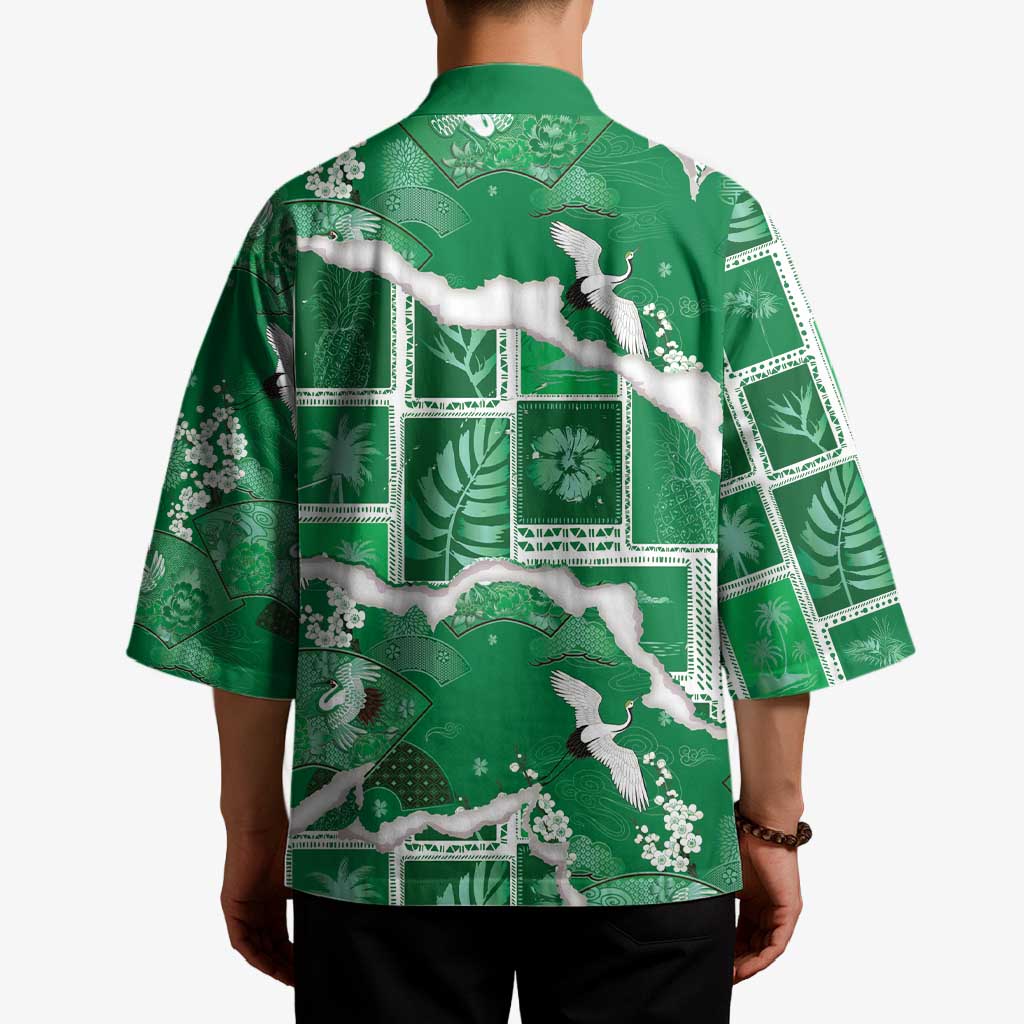 Hawaii Japanese Culture Green Kimono Spring Cranes Aloha Pattern LT01 - Polynesian Pride